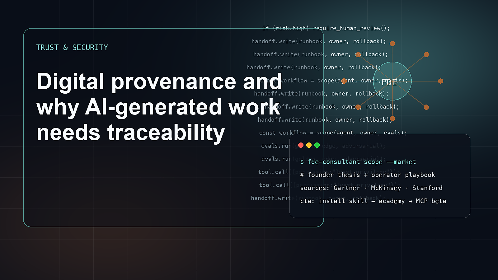 Editorial visual for Digital provenance and why AI-generated work needs traceability.