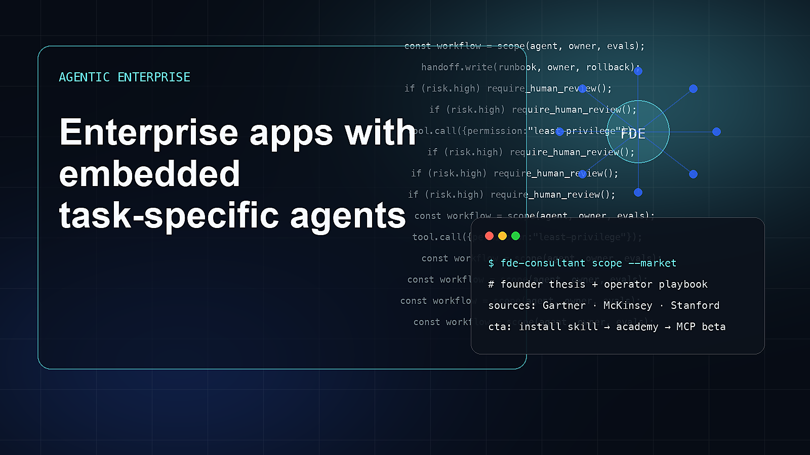 Editorial visual for Enterprise apps with embedded task-specific agents.