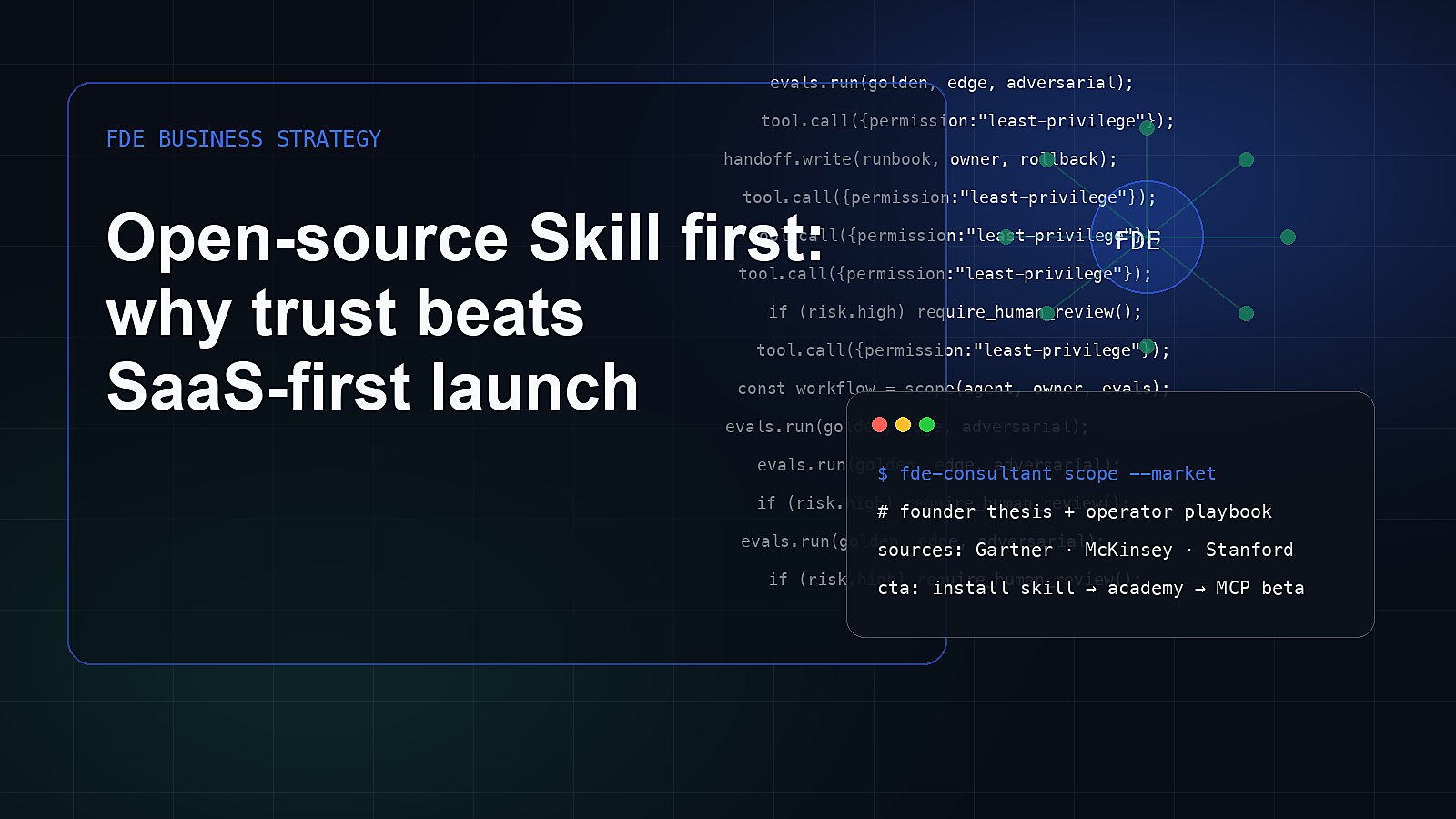 Editorial visual for Open-source Skill first: why trust beats SaaS-first launch.